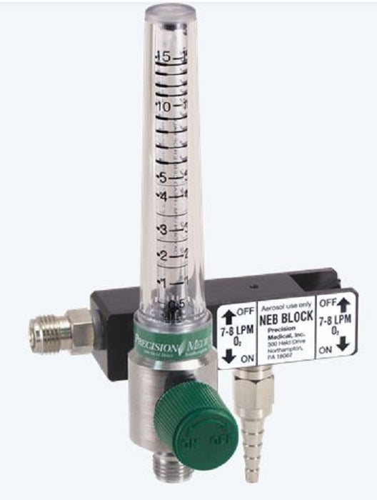 Precision Medical Chrome Flowmeters - Neb Block with Chrome Flowmeter, No Adapter, 1/8 NPT, 0-7 LPM - 1MFA6070