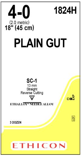 Ethicon Surgical Plain Gut Suture - SUTURE, 4/0 18 PL GUT SC-1, VA - 1824H