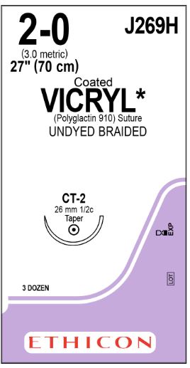 Ethicon Coated Vicryl Undyed Sutures - SUTURE, VICRYL, 2-0, CT-2, 27, UNDYED, VA - J269H