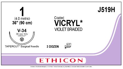 Ethicon Coated Vicryl (polyglactin 910) Suture b - SUTURE, 1 36 CTD VIC VIO BR V-34, VA - J519H