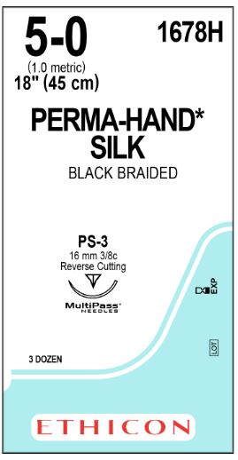 Ethicon Precision Point Perma-Hand Surgical Suture - Precision Point Perma-Hand Surgical Suture 5/0, 18", PS-3 Needle - 1678H