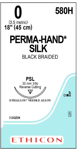 Ethicon Precision Point Perma-Hand Surgical Suture - Precision Point Perma-Hand Surgical Suture 0, 18", PSL Needle - 580H