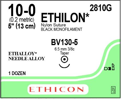 Ethicon Ethilon Taper Point Sutures - Ethilon Monofilament Suture, Black, 5", Size 10/0, BV130-5 Needle - 2810G