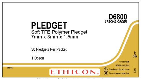 Ethicon TFE Pledgets - White Soft TFE Pledget, 7 mm x 3 mm x 1.5 mm - D6800