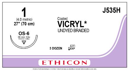 Ethicon Coated Vicryl (polyglactin 910) Suture b - SUTURE, 1 27 CTD VIC UND BR OS-6, VA - J535H