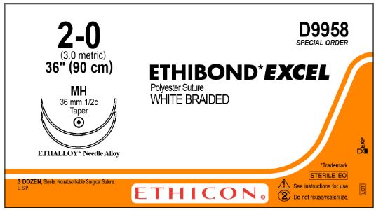 Ethicon Taper Point Ethibond Excel Suture - Ethibond Suture, MH, Size 2-0, White - D9958