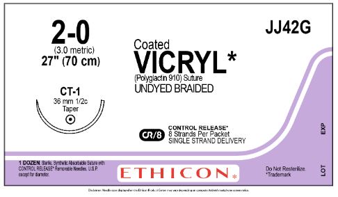 Ethicon Coated Vicryl (polyglactin 910) Suture b - SUTURE, 2/0 8-27 CTD VIC UND BR C, VA - JJ42G