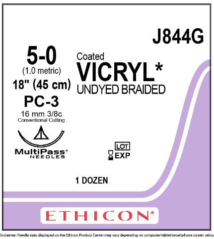 Ethicon Coated Vicryl (polyglactin 910) Suture b - SUTURE, 5/0 18 CTD VIC UND BR PC-, VA - J844G