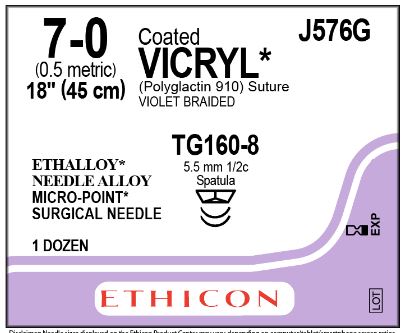 Ethicon Coated Vicryl (polyglactin 910) Suture b - SUTURE, 7/0 18 CTD VIC VIO BR TG1, VA - J576G