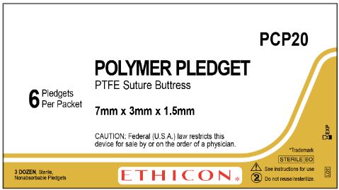 Ethicon TFE Polymer Pledgets - TFE Polymer Pledget, Firm, 7 x 3.5 x 1.5 mm - PCP20