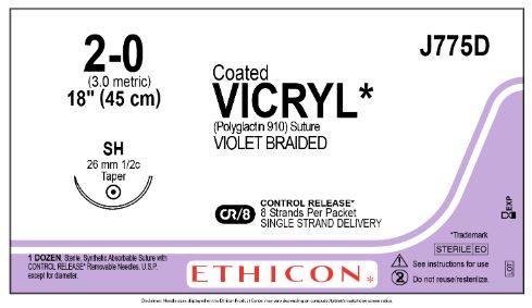 Ethicon Coated Vicryl (polyglactin 910) Suture b - SUTURE, 2/0 8-18 CTD VIC VIO BR S, VA - J775D