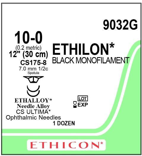 Ethicon Ultima Spatula Ethilon Sutures - Ethilon Monofilament Suture, Black, 12", Size 10/0, CS175-8 Needle - 9032G