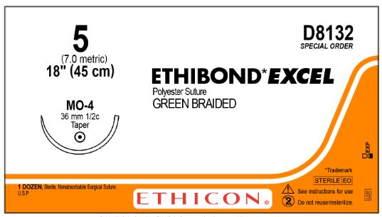 Ethicon Taper Point Ethibond Excel Suture - Ethibond Excel Suture, D-Pack, Size 5, Green, 18" - D8132