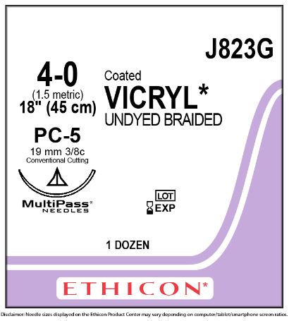 Ethicon Coated Vicryl (polyglactin 910) Suture b - SUTURE, 4/0 18 CTD VIC UND BR PC-, VA - J823G