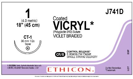 Ethicon Coated Vicryl (polyglactin 910) Suture b - SUTURE, 1 8-18 CTD VIC VIO BR CT-, VA - J741D