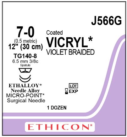 Ethicon Coated Vicryl (polyglactin 910) Suture b - SUTURE, 7/0 12 CTD VIC VIO BR TG1, VA - J566G