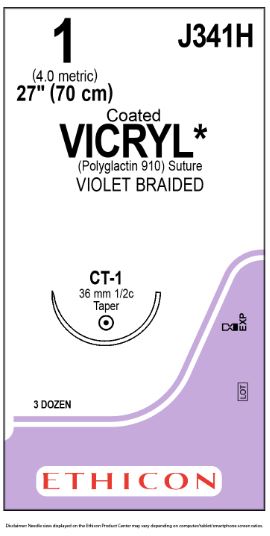 Ethicon Coated Vicryl (polyglactin 910) Suture b - SUTURE, 1 27 CTD VIC VIO BR CT-1, VA - J341H