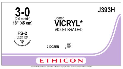 Ethicon Coated Vicryl (polyglactin 910) Suture b - SUTURE, 3/0 18 VIC VIO BR FS-2, VA - J393H