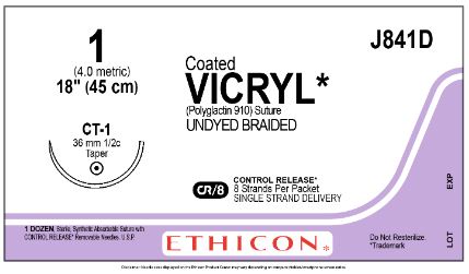 Ethicon Coated Vicryl (polyglactin 910) Suture b - SUTURE, 1 8-18 CTD VIC UND BR CT-, VA - J841D