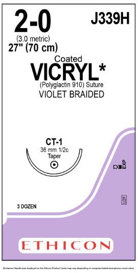 Ethicon Coated Vicryl (polyglactin 910) Suture b - SUTURE, 2/0 27 CTD VIC VIO BR CT-, VA - J339H