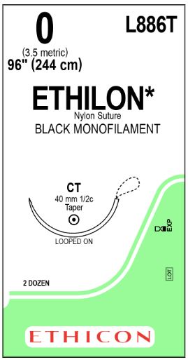 Ethicon Ethilon Taper Point Sutures - Ethilon Monofilament Suture, Black, 48", CT Size 0 - L886T