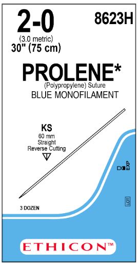 Ethicon Straight Cutting Prolene Non-Absorbable Sutures - SUTURE, PROLENE, MONO, BLUE, 2/0, 30", KS - 8623H