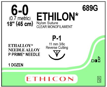 Ethicon Precision Point Nonabsorbable Nylon Surgical Monofilament Suture - Precision Point Nonabsorbable Nylon Surgical Monofilament Suture, Undyed, 6/0, 18", P-2 Needle - 689G