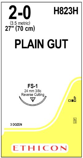 Ethicon Plain Absorbable Surgical Gut Sutures - Surgical Gut Suture, FS-1, Size 2/0, 27" - H823H