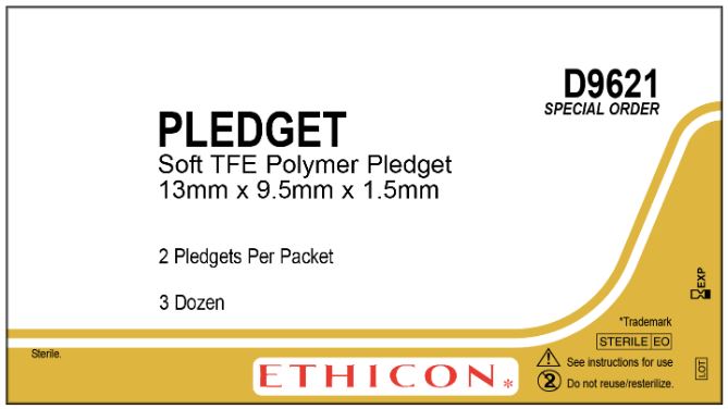 Ethicon TFE Pledgets - Nonpierced Soft TFE Pledget, 13 mm x 9.5 mm x 1.5 mm - D9621