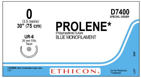 Ethicon D-Special Sutures - D-Special Prolene Suture, Blue Monofilament, Size 0, 30", with UR-6 Needle - D7400