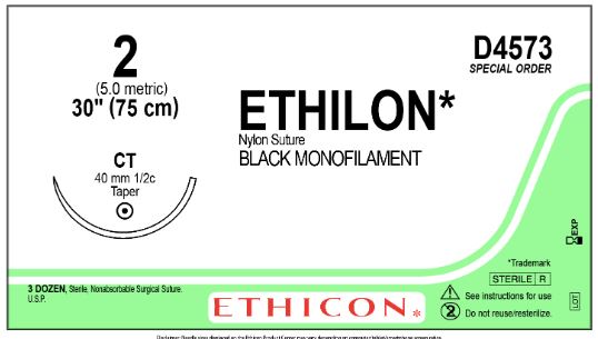 Ethicon Ethilon Sutures - Ethilon Suture, Black Monofilament, Size 2, 30", Single Arm, CT Needle Needle - D4573