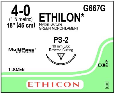 Ethicon Precision Point Nonabsorbable Nylon Surgical Monofilament Suture - SUTURE, ETHILON, GREEN, 4/0, 18, PS-2, VA - G667G