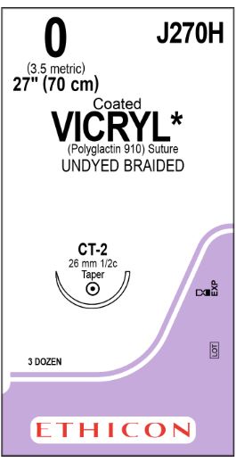 Ethicon Coated Vicryl Undyed Sutures - SUTURE, 0 27 CTD VIC UND BR CT-2, VA - J270H