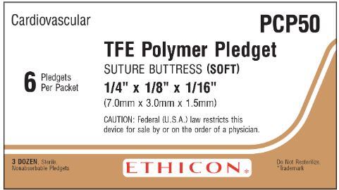 Ethicon TFE Polymer Pledgets - TFE Polymer Pledget, Soft, 7 x 3.5 x 1.5 mm - PCP50