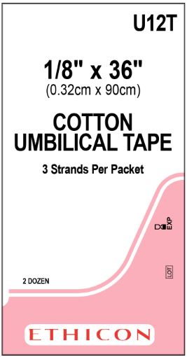 Ethicon Umbilical Tapes - Umbilical Tape, Cotton, 3-Strand, 1/8 x 36" - U12T