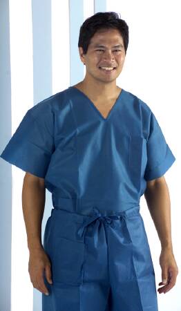 Encompass Group Round-Neck Scrub Shirts - Limited-Use Two-Pocket Round Neck Scrub Shirt, Dark Blue, Size S - SC750S