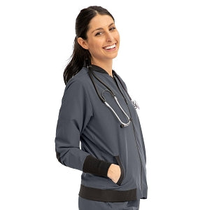 Medline Women's Bomber Jacket - Women's Bomber Jacket with Welt Pocket and Zipper, Charcoal, Large - 2543CHRL