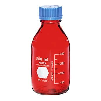 DWK Kimble Round Glass Media Bottles with Blue Screw Caps - GL 45 Media Storage Bottles, RAY-SORB, 10, 000 mL Capacity, 2, 000 mL to 8, 000 mL Graduation Range, Blue Polypropylene Cap - 14399-10000