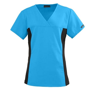 Cherokee Uniforms Cherokee Scrub Tops Contrast Side V-neck Top - Cherokee V-Neck Top Scrub with Stretch Side Panels, Turquoise, Size XL - 724841803865