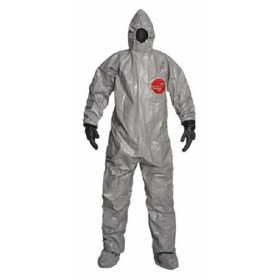 DuPont Tychem 6000 Coveralls - Tychem 6000 Zipper Front Coverall with Hood, Elastic Wrist and Ankle, Storm Flap, Gray, Size 6XL, Bulk Packed - TF145TGY6X000600