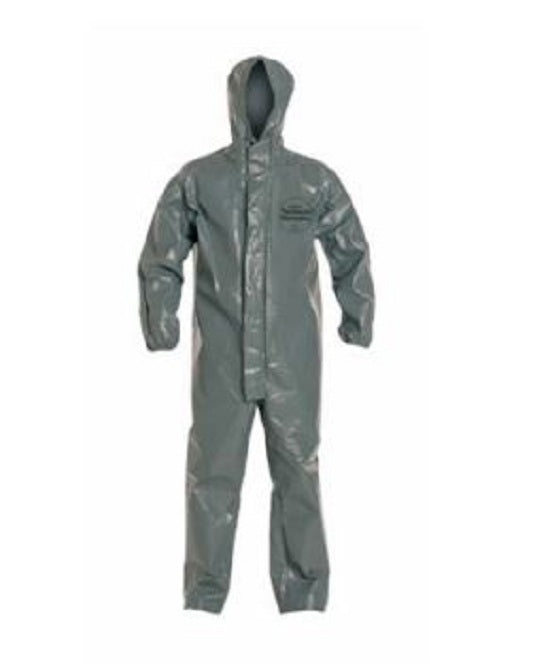 DuPont Tychem 6000 Coveralls - Tychem 6000FR Zipper Front Coverall with Hood, Elastic Wrist and Ankle, Storm Flap, Gray, Size L, , NFPA 1992 and 2112, Bulk Packed - TP198TGYLG000200