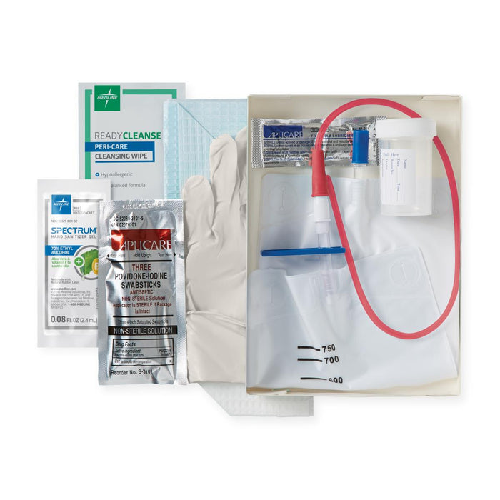 Medline Total 1-Layer Intermittent Catheter Tray - ERASE CAUTI Intermittent Catheter Trays with Pre-Connected Poly Catheter, 14 Fr - URO4POLYPC14