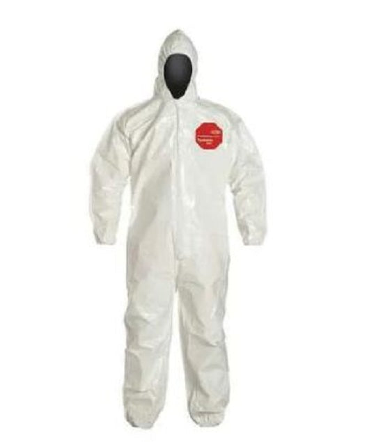 DuPont Tychem 4000 Coveralls with Elastic Cuffs - Tychem 4000 Zipper Front Coverall with Hood, Elastic Wrist and Ankle, Storm Flap, White, Size 7XL, Bulk Packed - SL127TWH7X000600