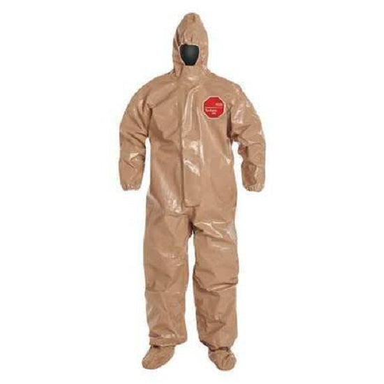 DuPont Tychem 5000 Coveralls with Attached Gloves - Tychem 5000 Coverall with Hood and Socks with Boot Flaps, Tan, Size 4XL, Berry Compliant - C3199TTN4X0006BN