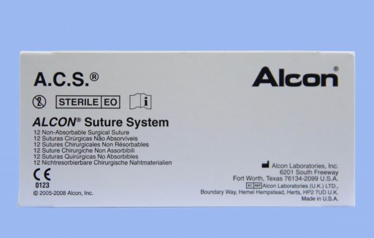 Alcon Labs Double Arm Nylon Suture - Nylon Suture, Black Monofilament, Size 10-0, 6", Double Armed CU5 Needle - 8065-1920-01