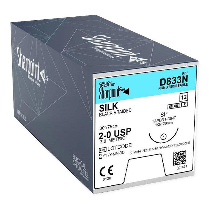 Surgical Specialties Nonabsorbable Braided Silk Sutures - Silk Braided Suture, Taper Point Needle, MH, White, 1" x 30" - D2543N