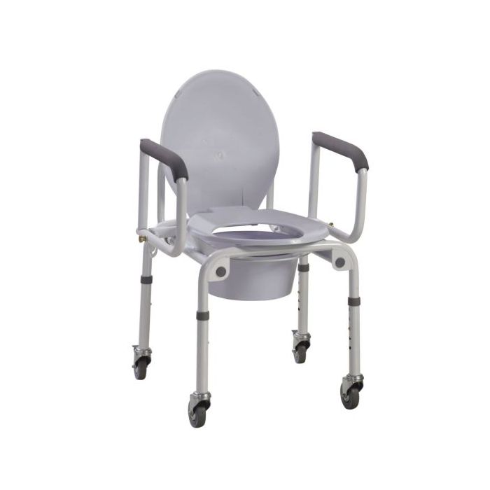 Drive Steel Drop Arm Commode with Wheels & Padded Arms