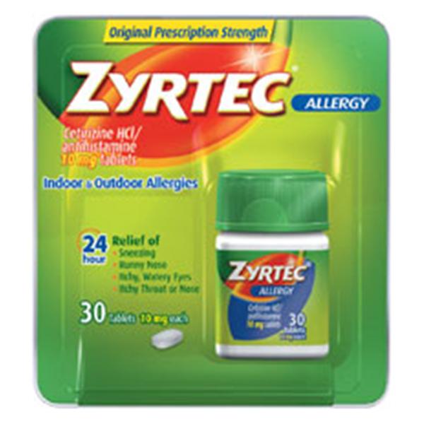 J&J Sales & Logistics Zyrtec OTC Allergy Tablets Bottle 10mg 30/Bt, 24 BT/CA (32043600)