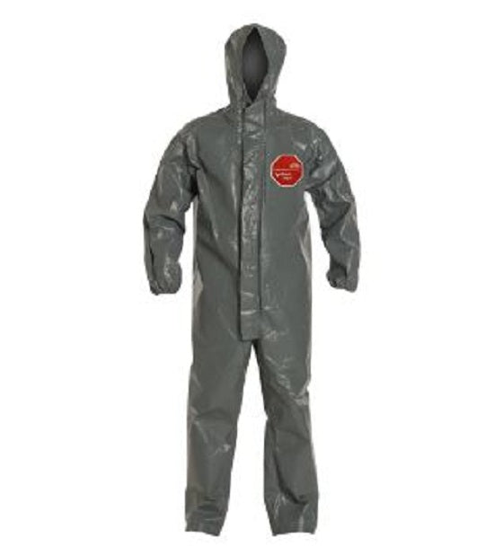 DuPont Tychem 6000 Coveralls - Tychem 6000FR Zipper Front Coverall with Hood, Elastic Wrist and Ankle, Storm Flap, Gray, Size S, , NFPA 1992 and 2112, Bulk Packed - TP198TGYSM000200