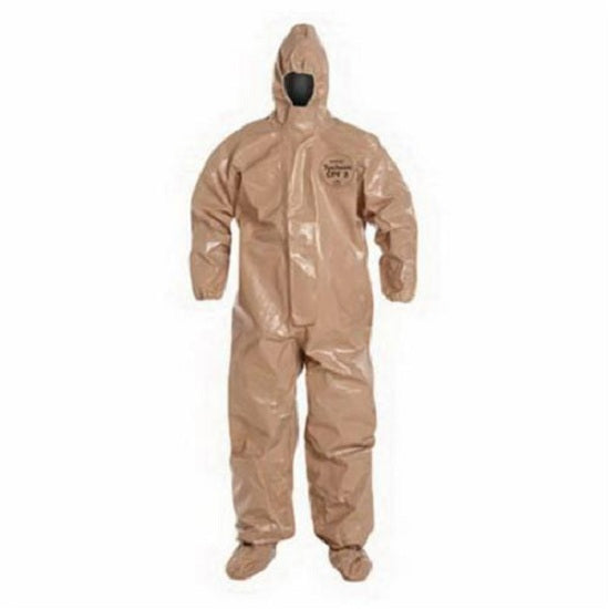 DuPont Tychem 5000 Coveralls with Attached Gloves - Tychem 5000 Coverall with Hood, Socks with Boot Flaps, Double Storm Flap, Tan, Size 2XL - C3128TTN2X00062K